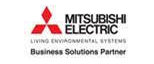 Logo for Mitsubishi Electric's Living Environmental Systems. Features a red three-diamond symbol and text stating "Business Solutions Partner."