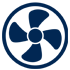 A blue fan icon, with four blades, set against a black background. The simple, minimalist design suggests cooling or ventilation.
