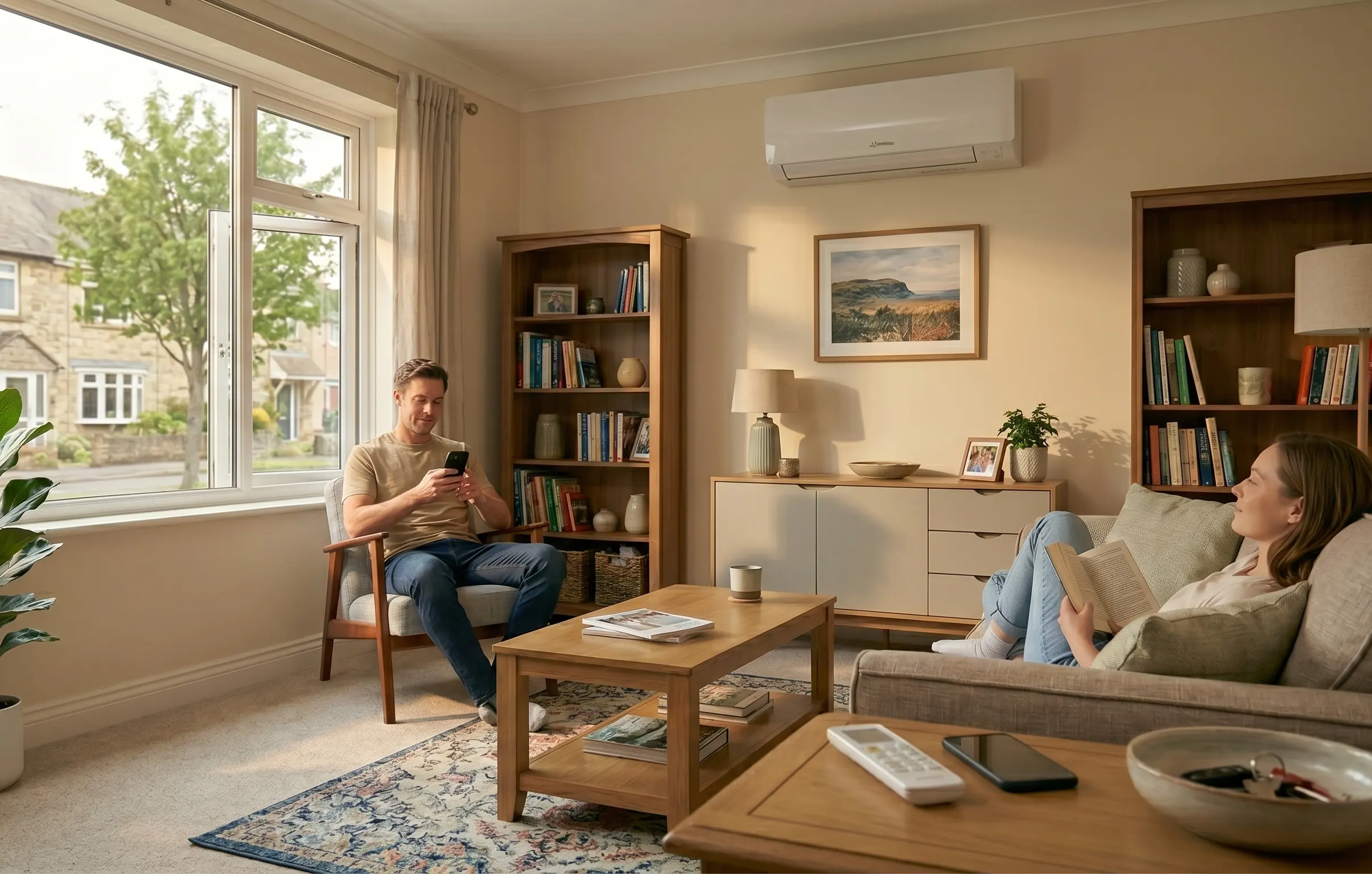 Couple who researched the cost of running air conditioning before having it installed into their living room area